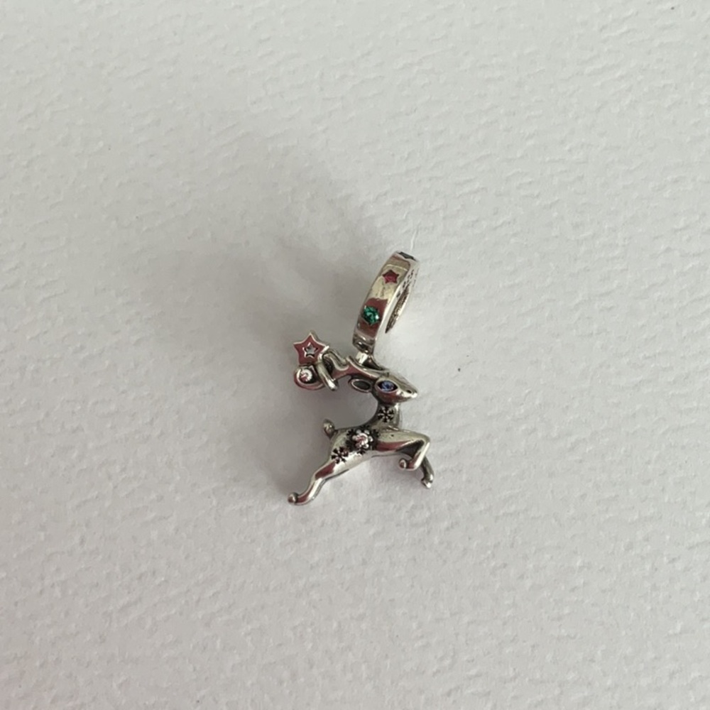 Silver Reindeer Charm with Colorful Accents